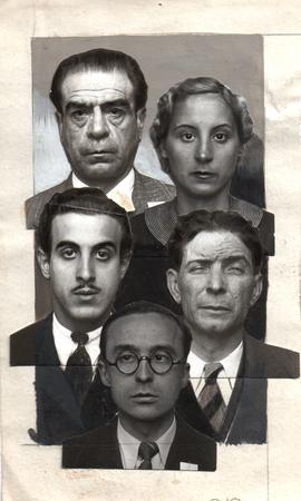 Unknown author.
L.Kardoza, Carmen Mu-Rebera, Z.N.Pal, B.A.Bingorio, R.ZH. Gil - manufacturers and sellers of false documents. Arrested 17.06.1938. 
Bodo Niman gallery, Germany. With support of the Gete German cultural center