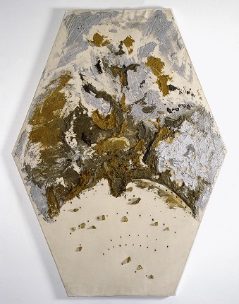Lucio Fontana. 
Concetto spaziale, Paradiso, 1956. 
Oil, mixed media and glass on canvas. 
Private collection.
©Fondazione Lucio Fontana, by SIAE 2019